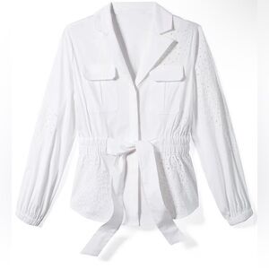 White House Black Market Tie-Waist Embroidered Poplin Shirt White Size Medium